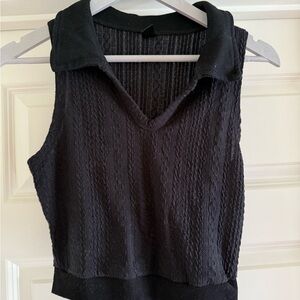 SHEIN Black Textured Collared Crop Top